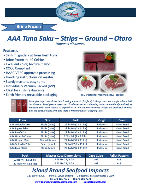 Island Brand Seafood - AAA Tuna Saku - Strips - Ground - Otoro